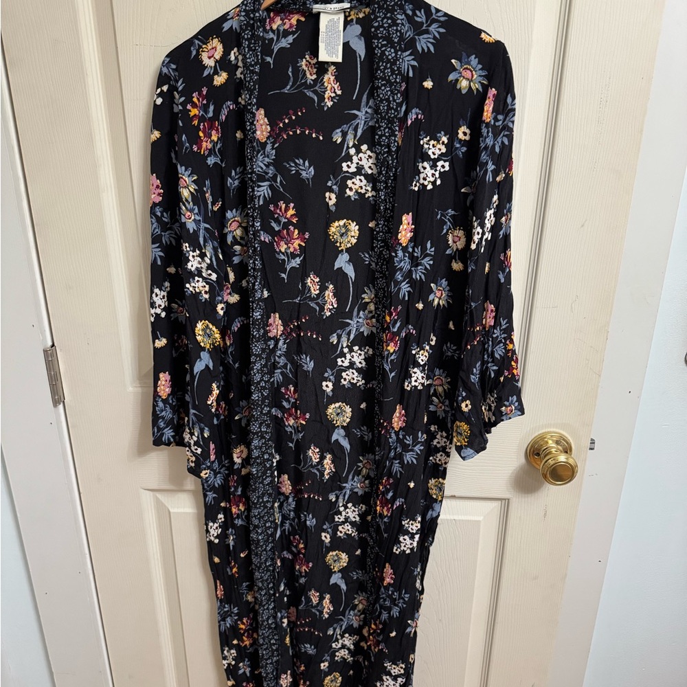 Lucky Brand Navy Floral Long Sleeve cover up